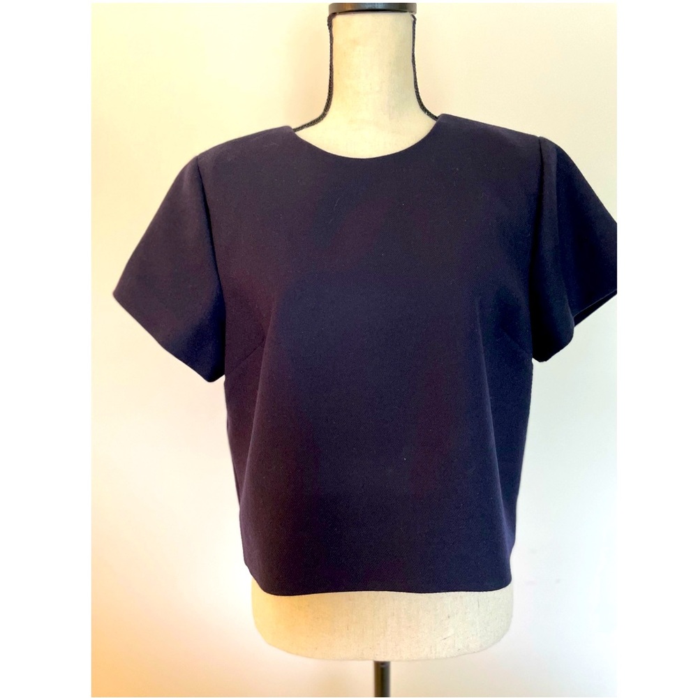 J. Crew Crop Cap-Sleeve Wool Navy Top